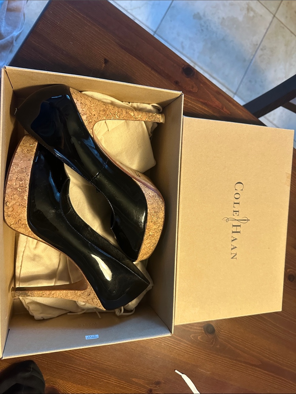 Cole Haan Black Patent Peep-Toe Heels